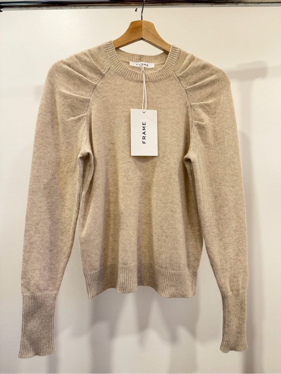 Frame Denim Sweaters - Cream Raglan-Sleeve Cashmere-Blend Crewneck Sweater